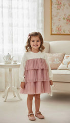 VESTIDO DE TUL ROSA BRILLO DORADO PARA NIÑAS