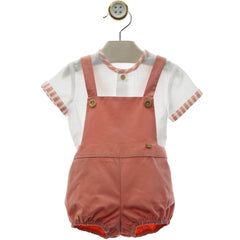 BOYS CORAL ROMPER WITH WHITE SHIRT