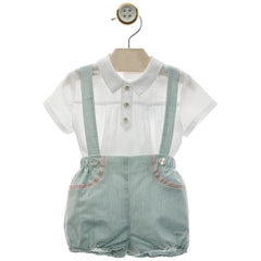 BOYS STRIPES ROMPER AND WHITE SHIRT WITH COLLAR