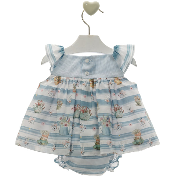 BABY GIRL STRIPES AND BOUQUET PRINT SHORT DRESS AND COVER SET