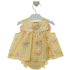 BABY GIRL BUTTERFLY DRAGONFLIES AND PLAID SHORT DRESS WITH COVER SET