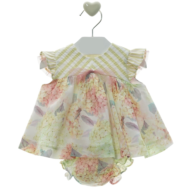 BABY GIRL ROMANTIC HORTENSIAS PRINT DRESS WITH COVER