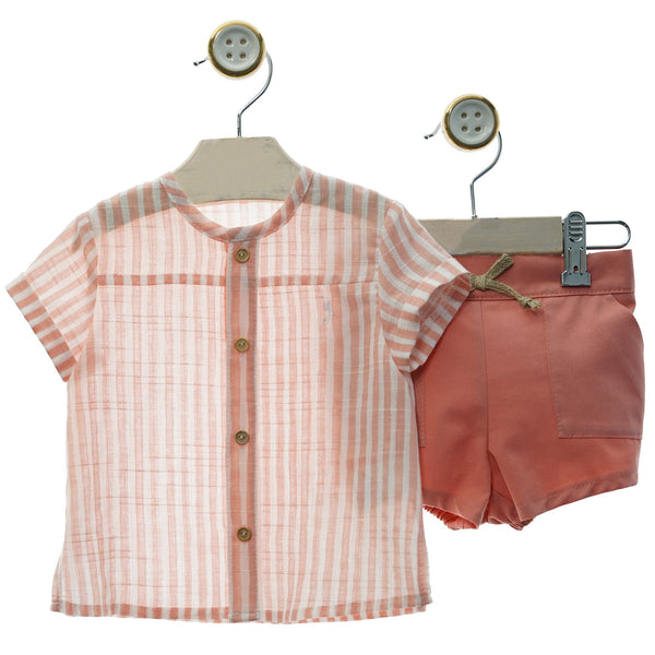 BOYS STRIPES SHIRT WITH BUTTONS AND SHORT SET