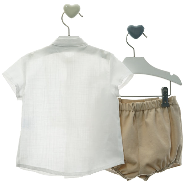 BOY WHITE SHIRT WITH BUTTONS AND SHORT SET