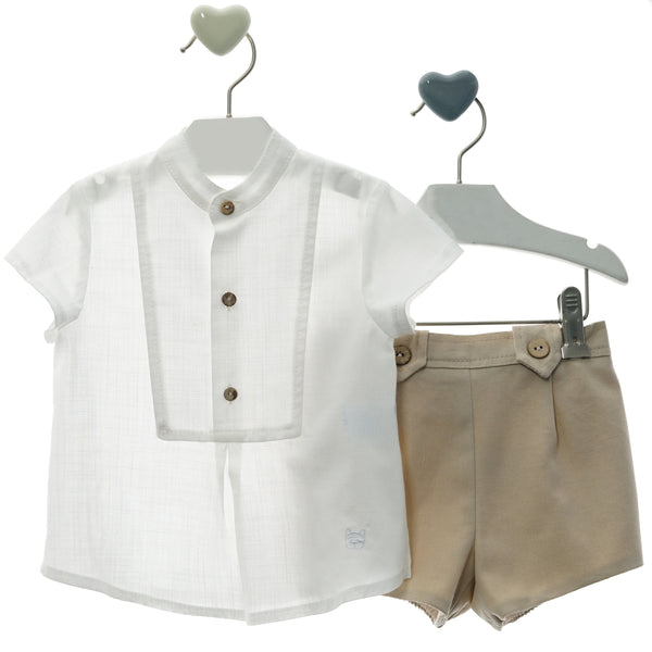 BOY WHITE SHIRT WITH BUTTONS AND SHORT SET