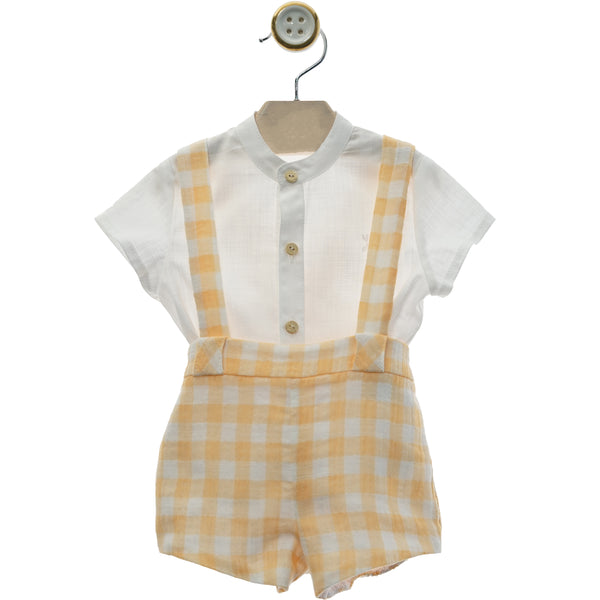 BOYS YELLOW PLAIS SHORT AND SUSPENDERS WITH SHIRT SET