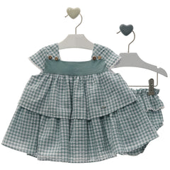 GIRL PLAID LAYERED SHORT DRESS WITH SLEEVE AND COVER SET