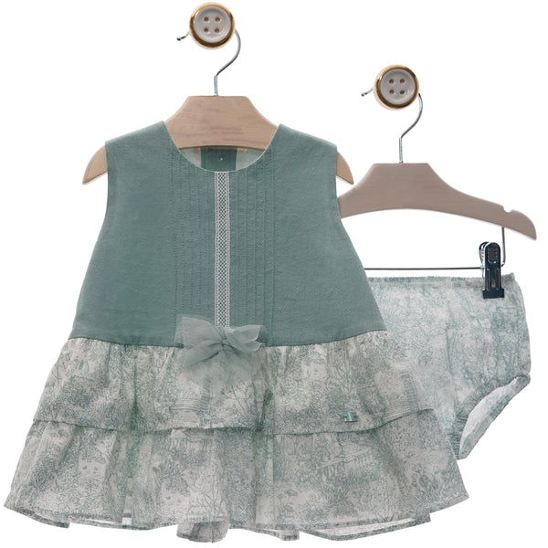 GIRL TOILE PRINT AND RUFFLE SHORT DRESS WITH BLOOMERS