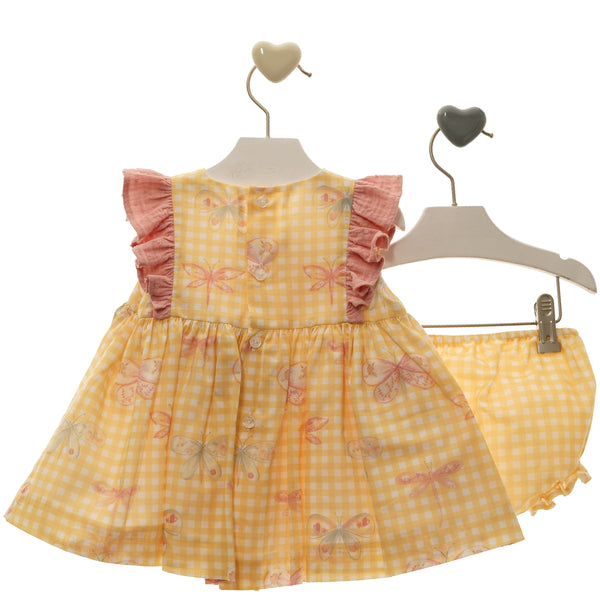 GIRL BUTTERFLY DRAGONFLIES AND PLAID SHORT DRESS WITH COVER SET
