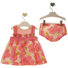 GIRLS BIG FLOWERS PRINT SHORT DRESS SET FLORA