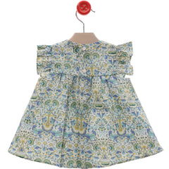 BABY GIRLS GREEN FLORAL PRINT SHORT DRESS ZAHARA