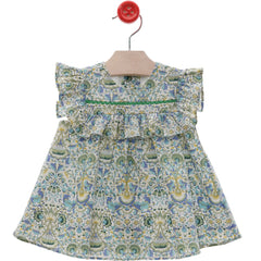 BABY GIRLS GREEN FLORAL PRINT SHORT DRESS ZAHARA