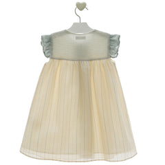 GIRLS DELICATE STRIPES AND RUFFLE DRESS IRIS