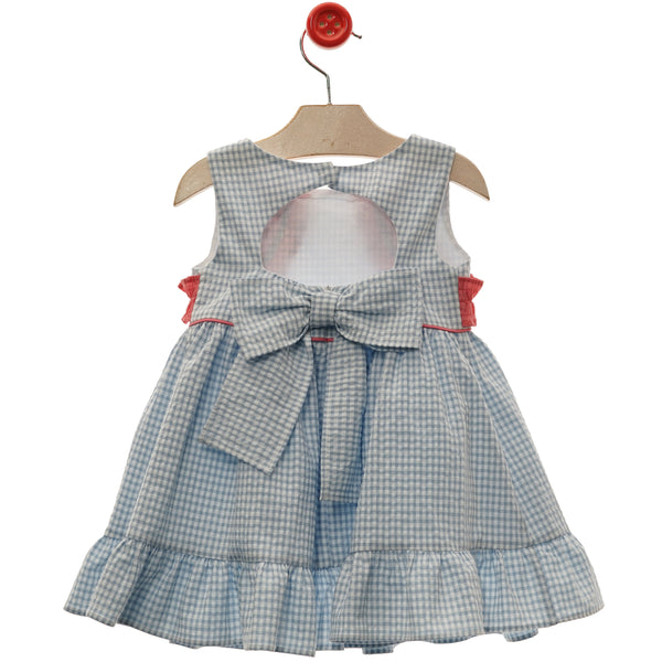 GIRL VICHY  DRESS WITH CORAL RUFFLE