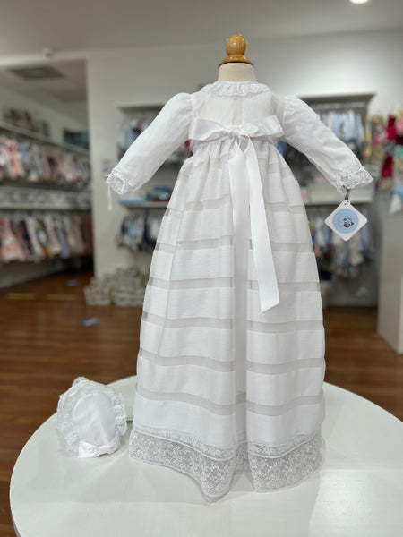 LONG WHITE STRIPED CHRISTENING UNISEX DRESS