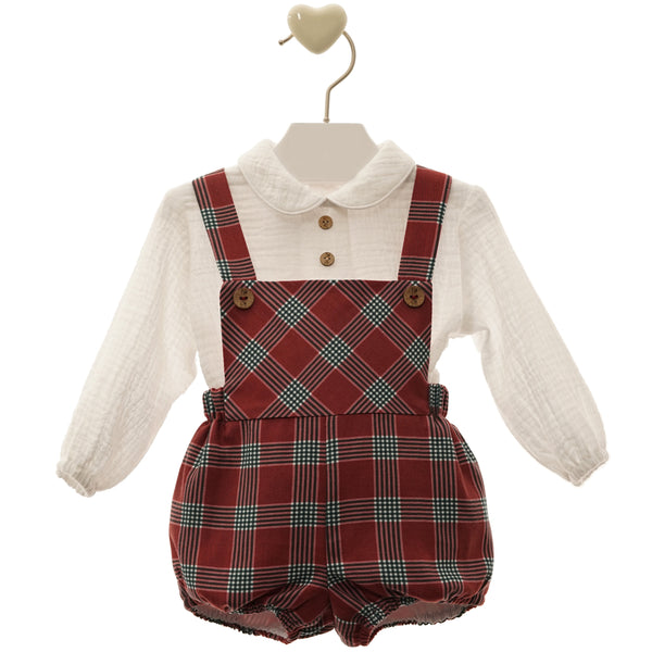 BABY BOYS PLAID ROMPER WITH SUSPENDER AND LONG SLEEVE SHIRT DANTE SET