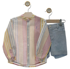 BOYS MULTICOLORED LONG SLEEVE SHIRT WITH SHORT SET