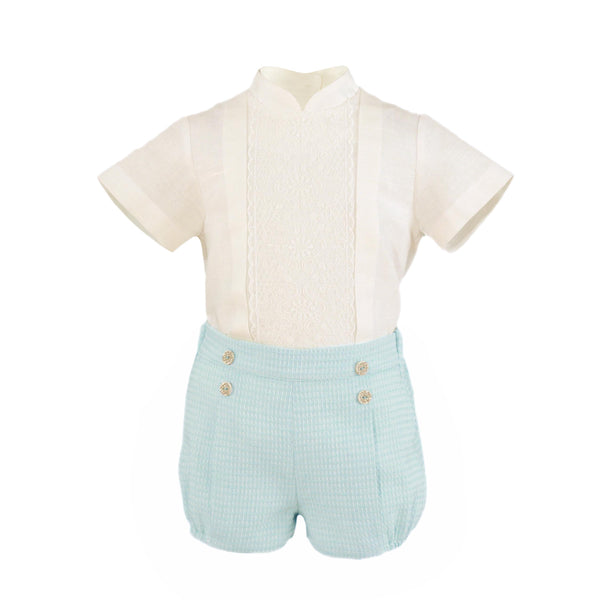 PIQUE SHORT AND SHIRT WITH LACE DETAIL SET FOR BOYS
