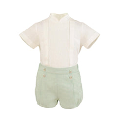 PIQUE SHORT AND SHIRT WITH LACE DETAIL SET FOR BOYS