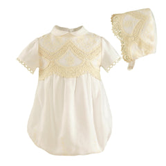 Baby embroidery white romper with bonnet