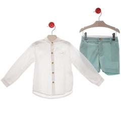 BOYS MAO COLLAR SHIRT WITH LIGHTGREEN SHORT SET