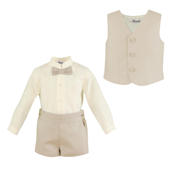BOYS SHIRT AND SHORT WITH BOW TIE AND VEST SET