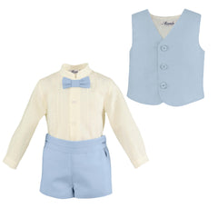 BOYS SHIRT AND SHORT WITH BOW TIE AND VEST SET