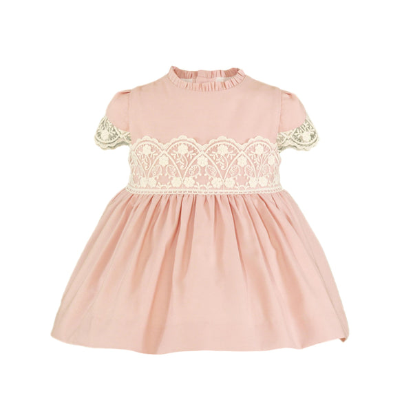 BABY GIRL RUFFLE NECK AND LACE APPLIQUE DRESS
