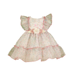 BABY GIRL FLORAL PRINT AND APPLIQUE DETAILS PINK DRESS
