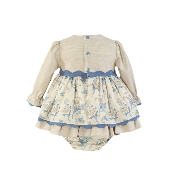BABY GIRL LONG SLEEVE RUFFLE AND FLORAL DRESS WITH BLOOMER