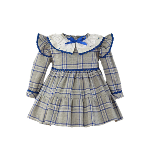 BABY GIRL GRAY WITH BLUE PLAID DRESS