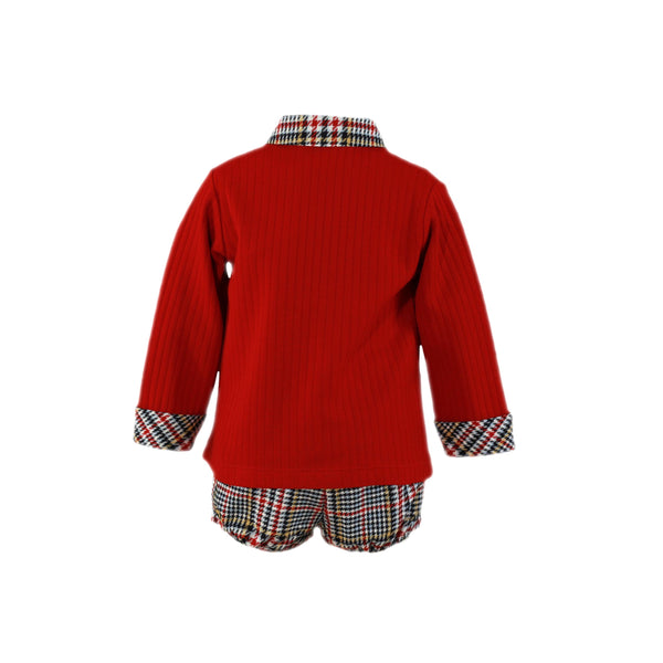 BABY BOY LONG SLEEVE RED POL AND HOUNDSTOOT SHORT PANTS SET