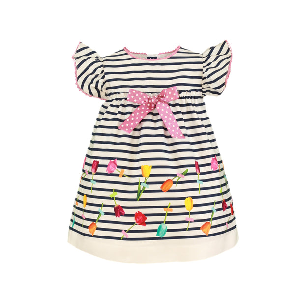 BABY FLORAL STRIPES AND DOTS DRESS
