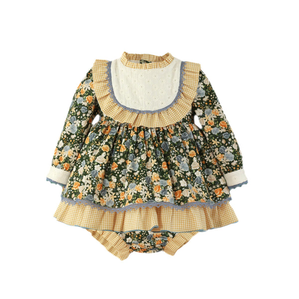 BABY GIRL  FLORAL AND VICHY DRESS WITH BLOOMER