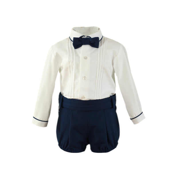 BABY BOY LONG SLEEVE WITH BOW TIE SHIRT AND SHORT PANTS SET
