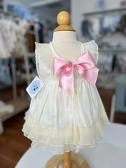 BABY GIRLS RUFFLES AND BOW SHORT DRESS WITH BLOOMER