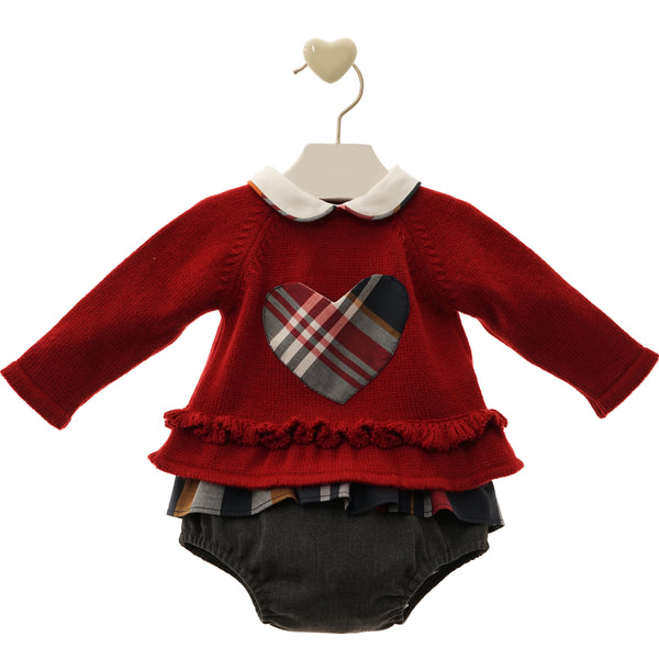 BABY GIRL LONG SLEEVE SWEATER WITH HEART AND SKIRT BOMBACHO TIZIANO SET