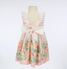 Girls striped and floral print with ruffle collar dress