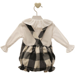 BABY GIRL PLAID ROMPER WITH POMPOM AND LONG SLEEVE SHIRT FRANCESCO SET