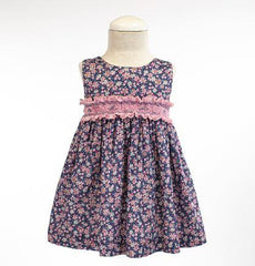 Girls pink floral print and smocked dress