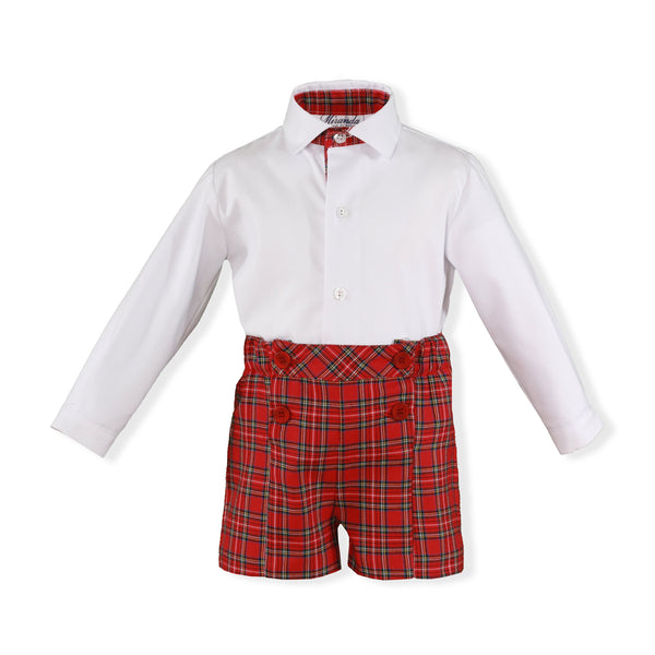 Boys Red plaid short and long sleeve shirt set