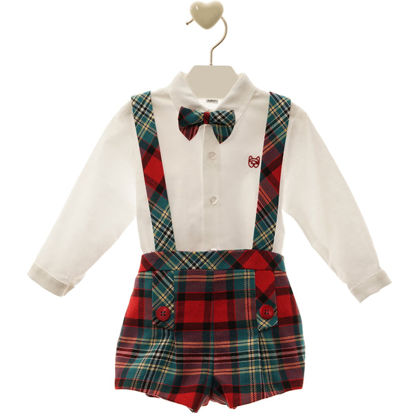 BABY BOYS PLAID SHORT PANTS WITH SUSPENDERS AND LONG SLEEVE SHIRT WITH BOW TIE VALENTINO SET