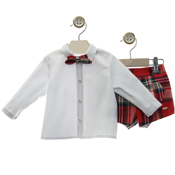 BABY BOYS ESCOCES SHORT AND LONG SLEEVE SHIRT WITH BOW TIE SET