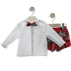BABY BOYS ESCOCES SHORT AND LONG SLEEVE SHIRT WITH BOW TIE SET