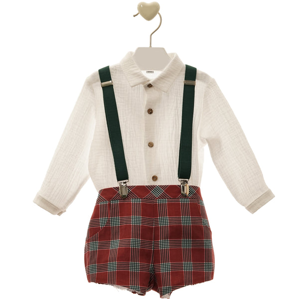 BABY BOY PLAID SHORT PANTS AND SUSPENDER WITH LONG SLEEVE SHIRT DANTE SET