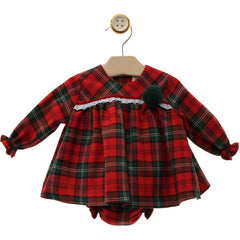 BABY GIRL RED PLAID SHORT DRESS WITH BLOOMER MICKEY SET