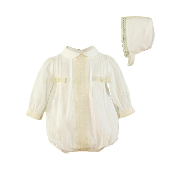 BABY LONG SLEEVE WOVEN ROMPER WITH BONNET SET