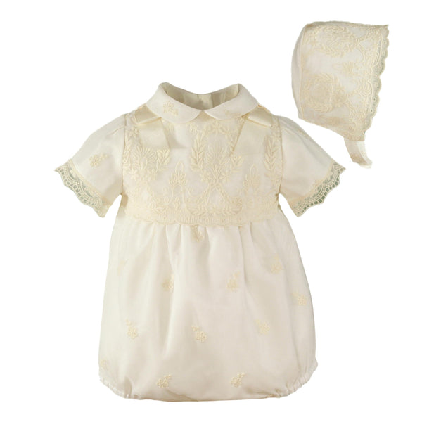 Baby lace ceremony romper with bonnet