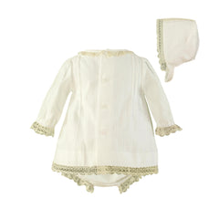 BABY GIRL IVORY WITH BEIGE LACE DETAILS DRESS