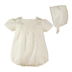 Baby lace and ribbon bows romper with bonnet
